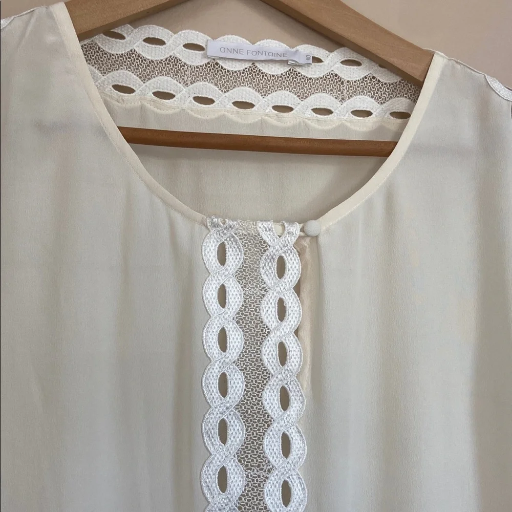 Anne Fontaine Silk Ivory Lace Trim Blouse Size Medium - Picture 12 of 12